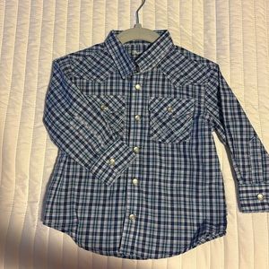 2T wrangler plaid pearl snap button up.